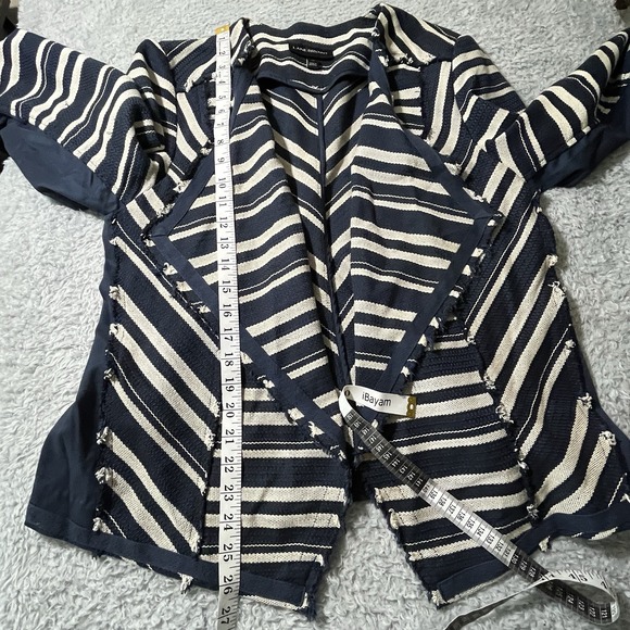 Lane Bryant Blazer Jacket Sz 16 Striped Open Front Draped Casual Work Coastal - Picture 9 of 12